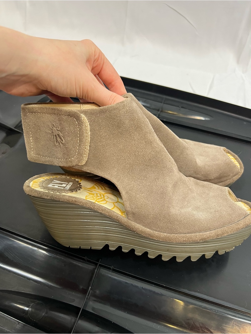 Fly London Yone Peep Toes Wedges Shoes Size 37